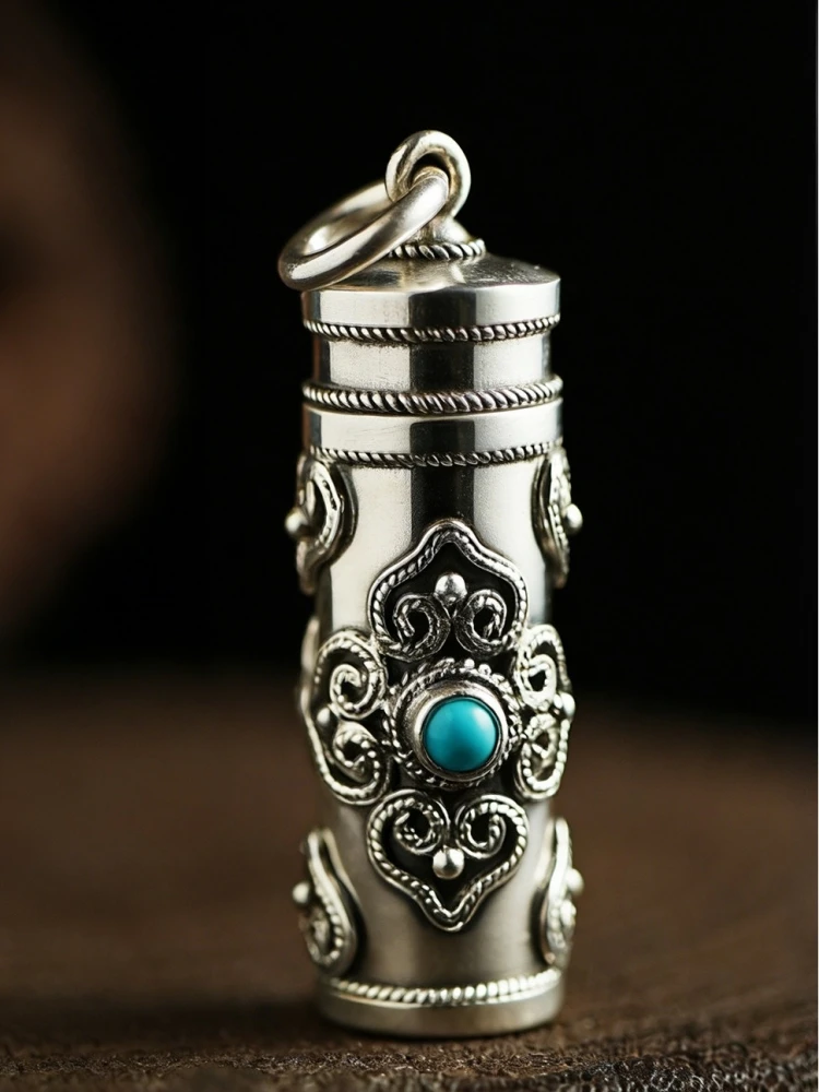 Ethnic Style Relief Vajra Pestle Necklace For Men Jewelry Blessing Gau Buddhist Scripture Box Pendant Male Choker Accessories