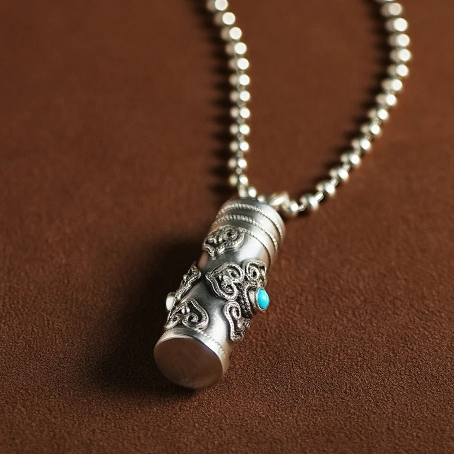 Ethnic Style Relief Vajra Pestle Necklace For Men Jewelry Blessing Gau Buddhist Scripture Box Pendant Male Choker Accessories
