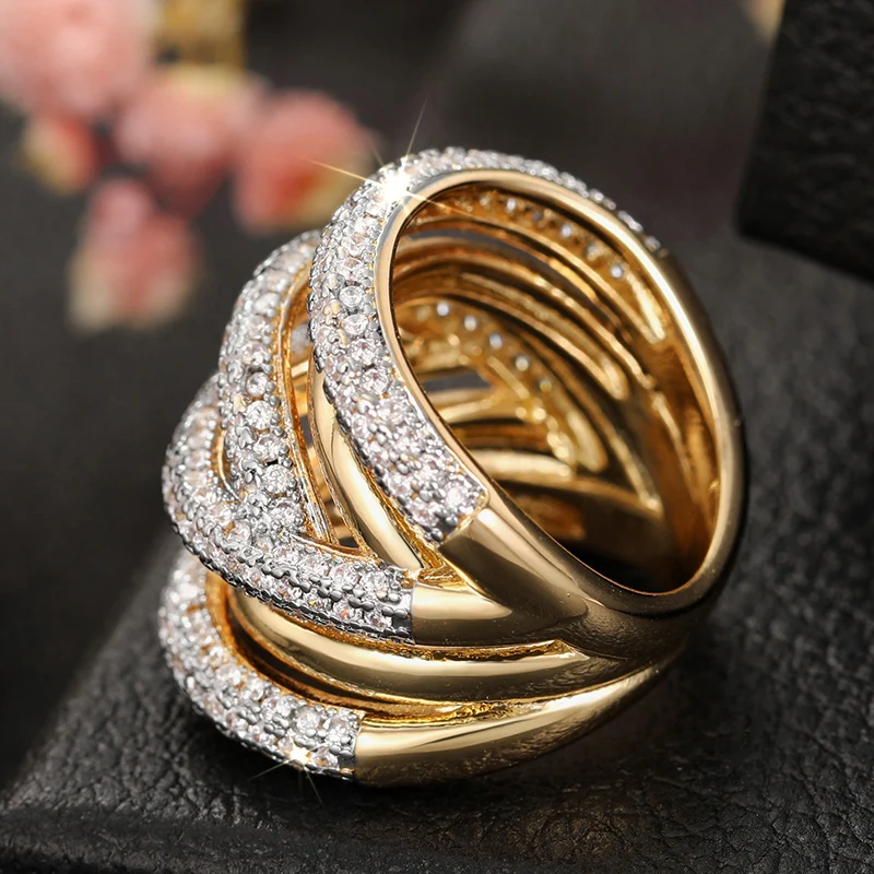 Huitan Cross Design Women Ring Full Shining CZ Gorgeous Two Tone Accessories for Wedding Party Fashion Lady Noble Jewelry Gift