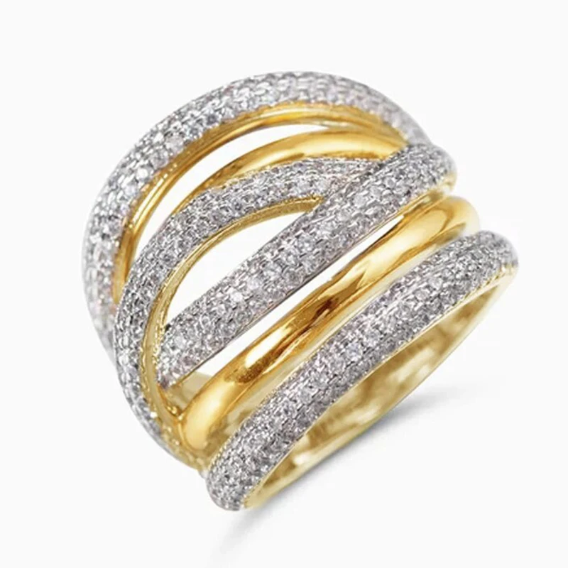 Huitan Cross Design Women Ring Full Shining CZ Gorgeous Two Tone Accessories for Wedding Party Fashion Lady Noble Jewelry Gift
