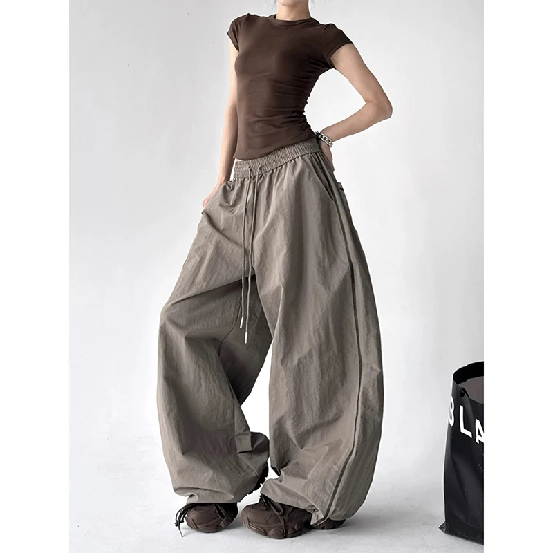 ZHIZOU Women's Gray Sweatpants Baggy Patchwork Pants Harajuku Aesthetic 2000s Style Y2k Vintage Oversize Hip Hop Trousers Summer