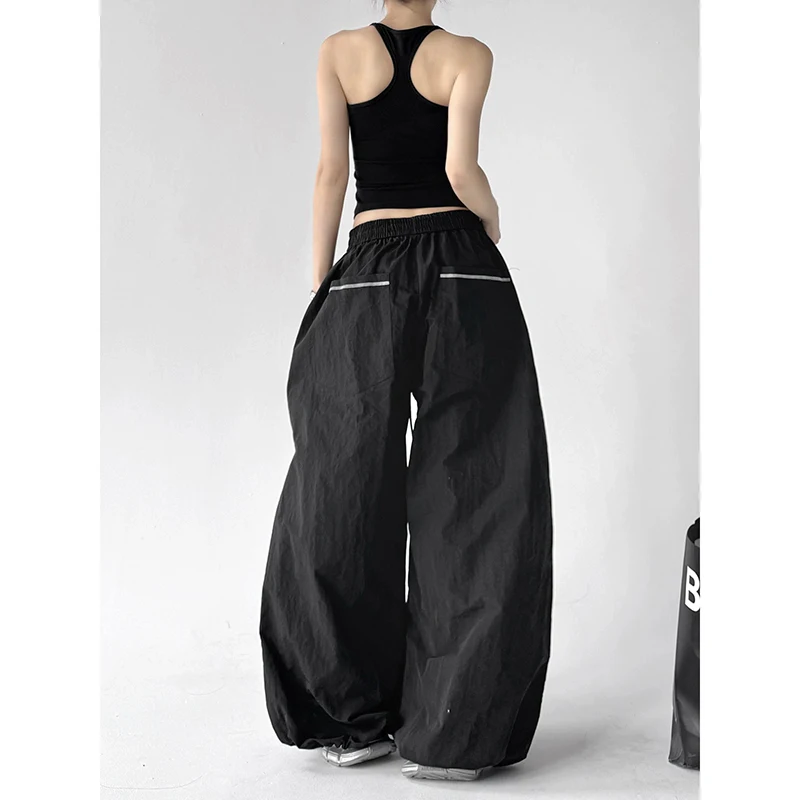 ZHIZOU Women's Gray Sweatpants Baggy Patchwork Pants Harajuku Aesthetic 2000s Style Y2k Vintage Oversize Hip Hop Trousers Summer