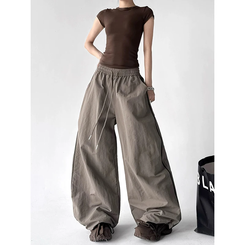 ZHIZOU Women's Gray Sweatpants Baggy Patchwork Pants Harajuku Aesthetic 2000s Style Y2k Vintage Oversize Hip Hop Trousers Summer