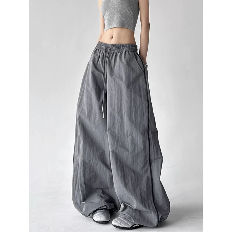 ZHIZOU Women's Gray Sweatpants Baggy Patchwork Pants Harajuku Aesthetic 2000s Style Y2k Vintage Oversize Hip Hop Trousers Summer