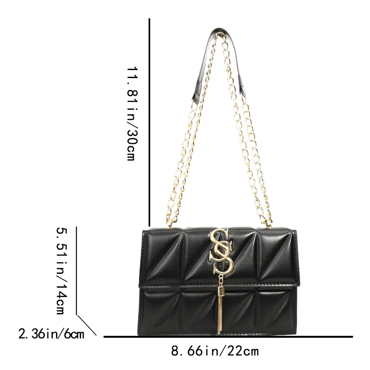Fashionable Elegant Argyle Quilted Small Square Bag Exquisite Metal Letter Tassel Diagonal Cross Bag Commuter Shoulder Bag