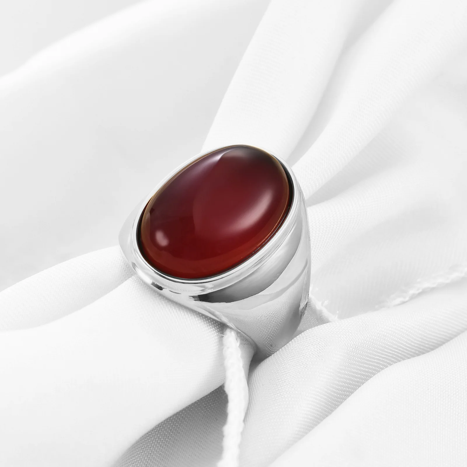 Oval Cat Eye Stone Stainless Steel Ring Gold Silver Plated Multi-color Statement Ring for Women Men