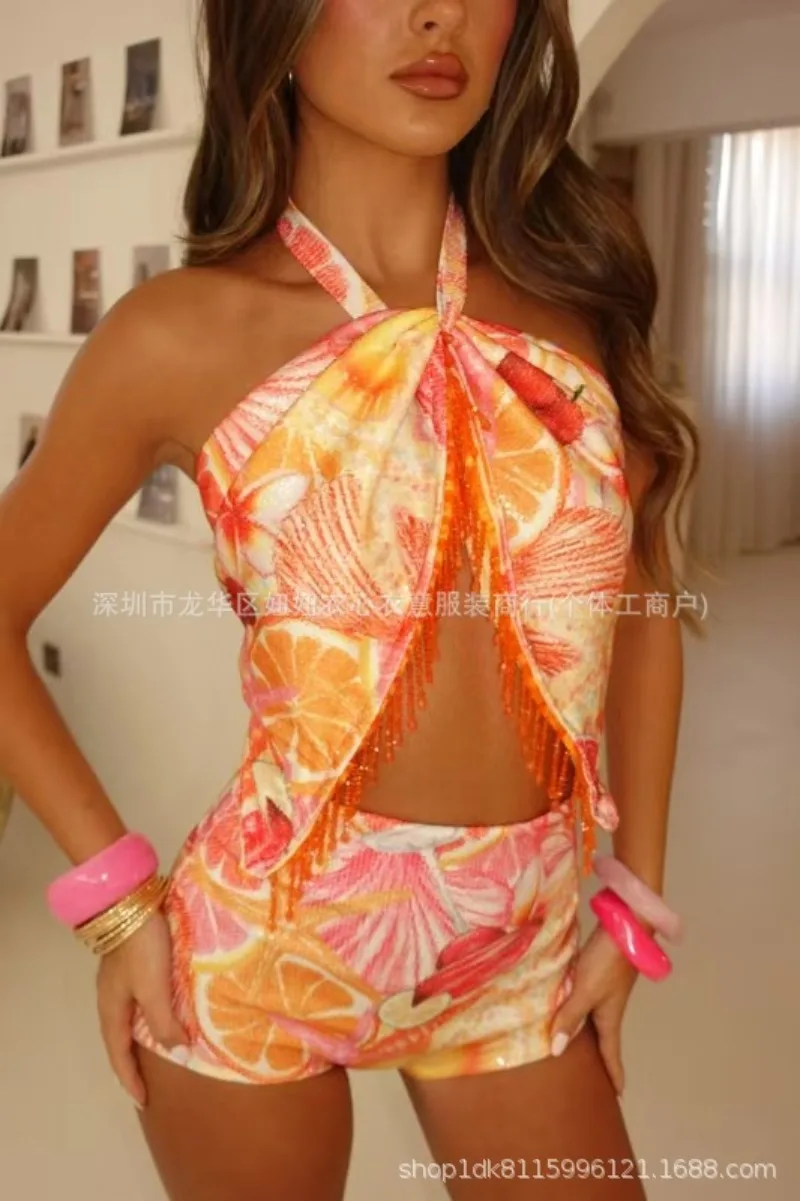Sexy Tassel Tank Skirt Women Set Fashion Halter Sleeveless Crop Top Mini Slim Hip Package Skirts 2026 Spring Summer Lady Suit 