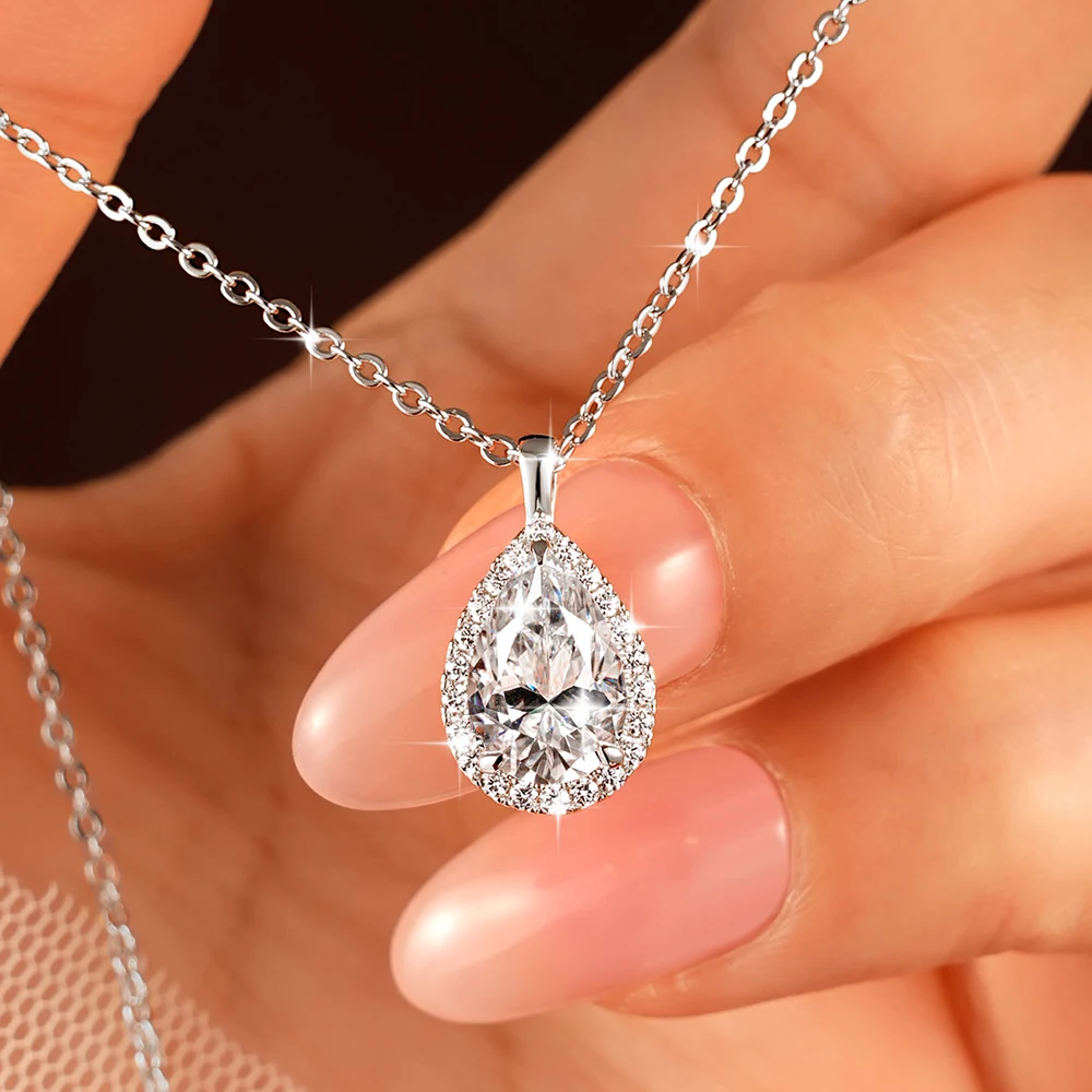 Lnngy 2.5CT Pear Cut Moissanite Diamond Necklace 14K Gold Filled Waterdrop Halo Pendant Necklaces for Valentine's Day Jewelry