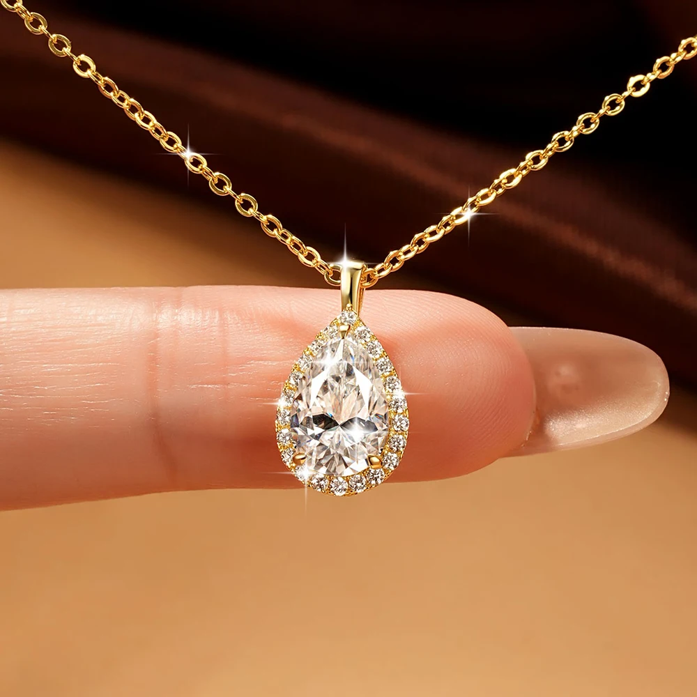 Lnngy 2.5CT Pear Cut Moissanite Diamond Necklace 14K Gold Filled Waterdrop Halo Pendant Necklaces for Valentine's Day Jewelry