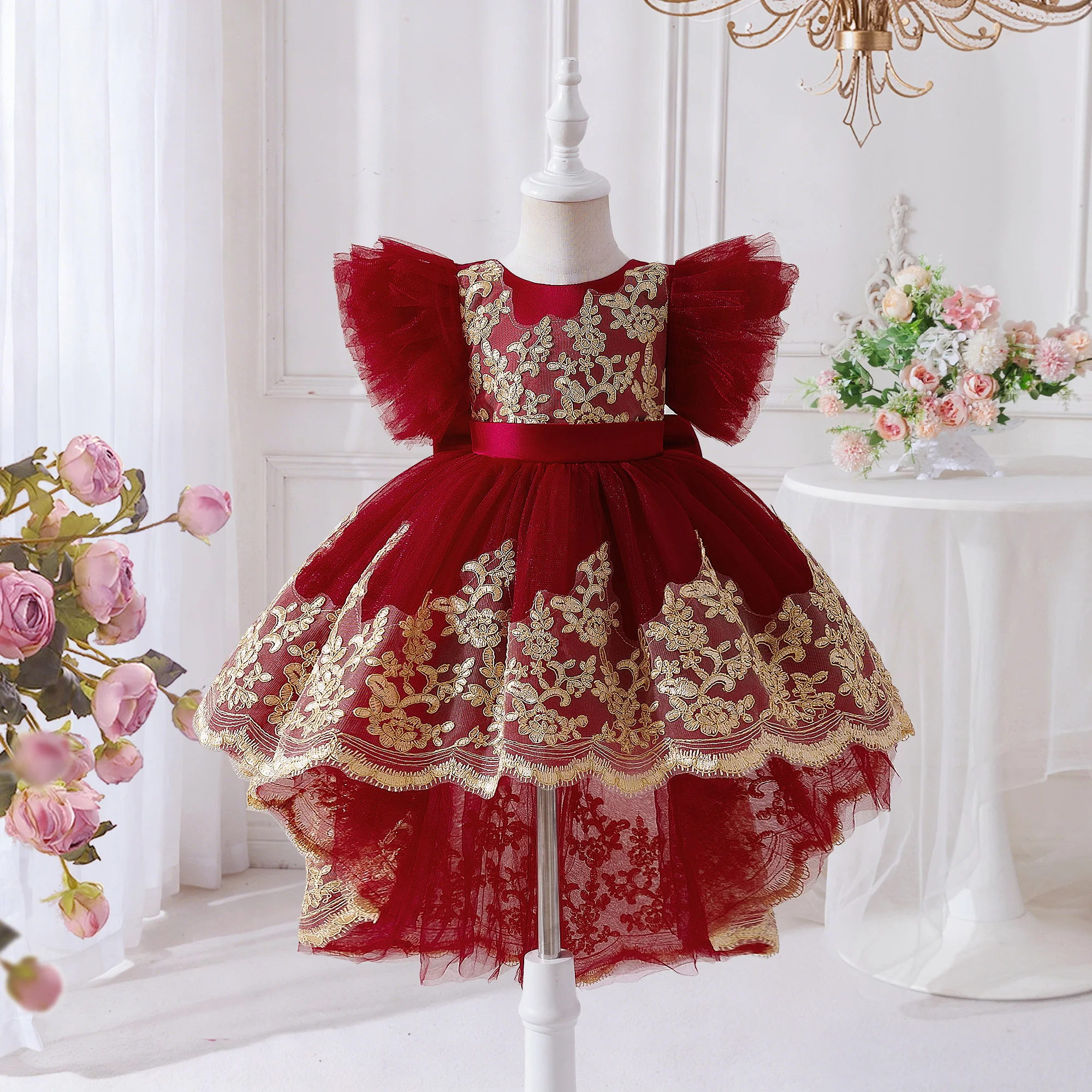 Toddler Baptism Party Baby Girl Dress Elegant Tulle 1st Birthday Wedding Princess Evening Dresses Girls Bridesmaids Prom Costume