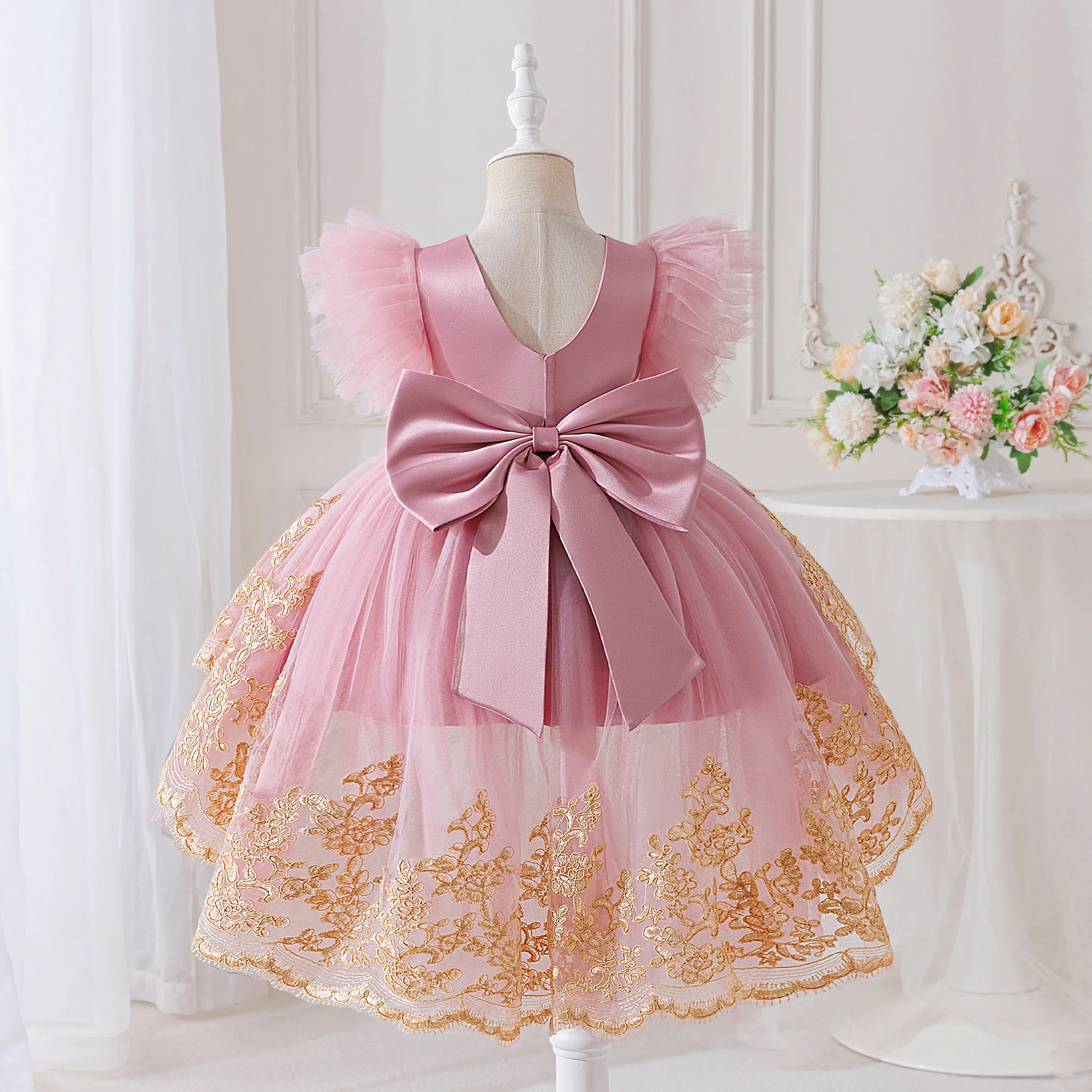 Toddler Baptism Party Baby Girl Dress Elegant Tulle 1st Birthday Wedding Princess Evening Dresses Girls Bridesmaids Prom Costume