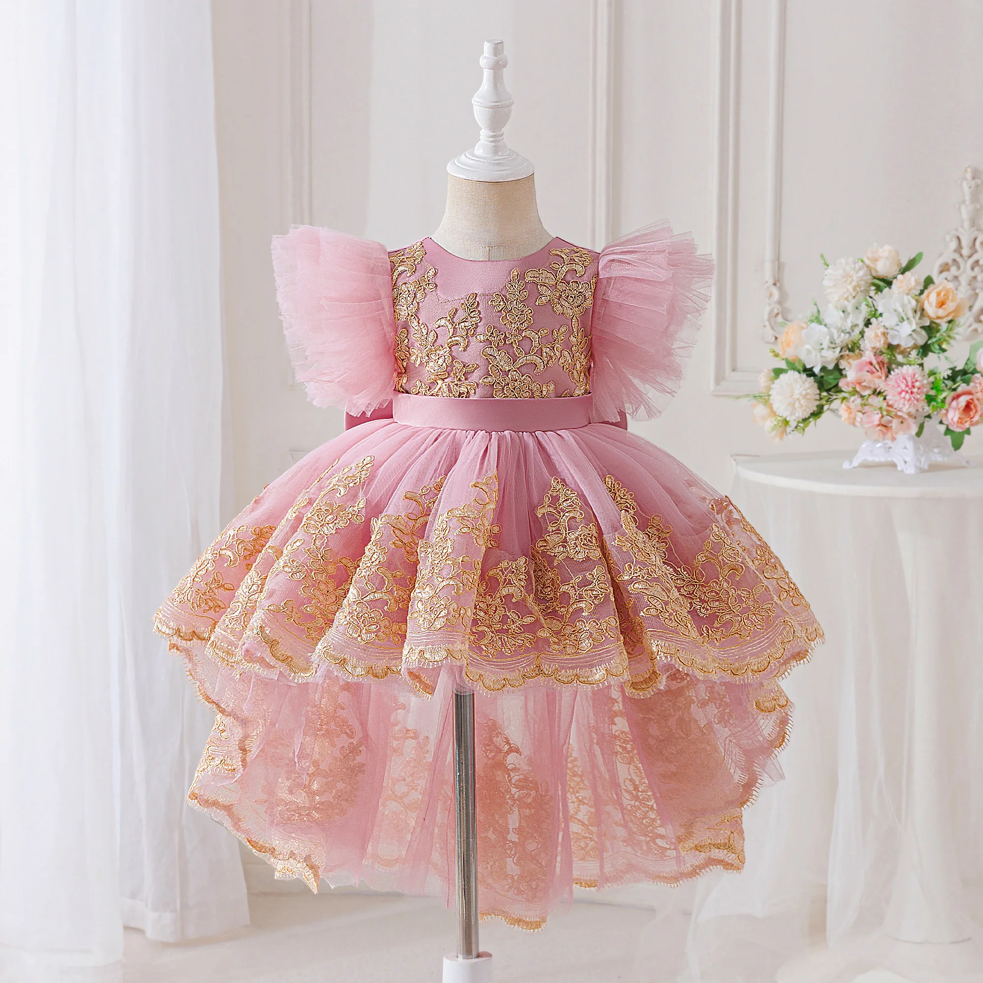Toddler Baptism Party Baby Girl Dress Elegant Tulle 1st Birthday Wedding Princess Evening Dresses Girls Bridesmaids Prom Costume