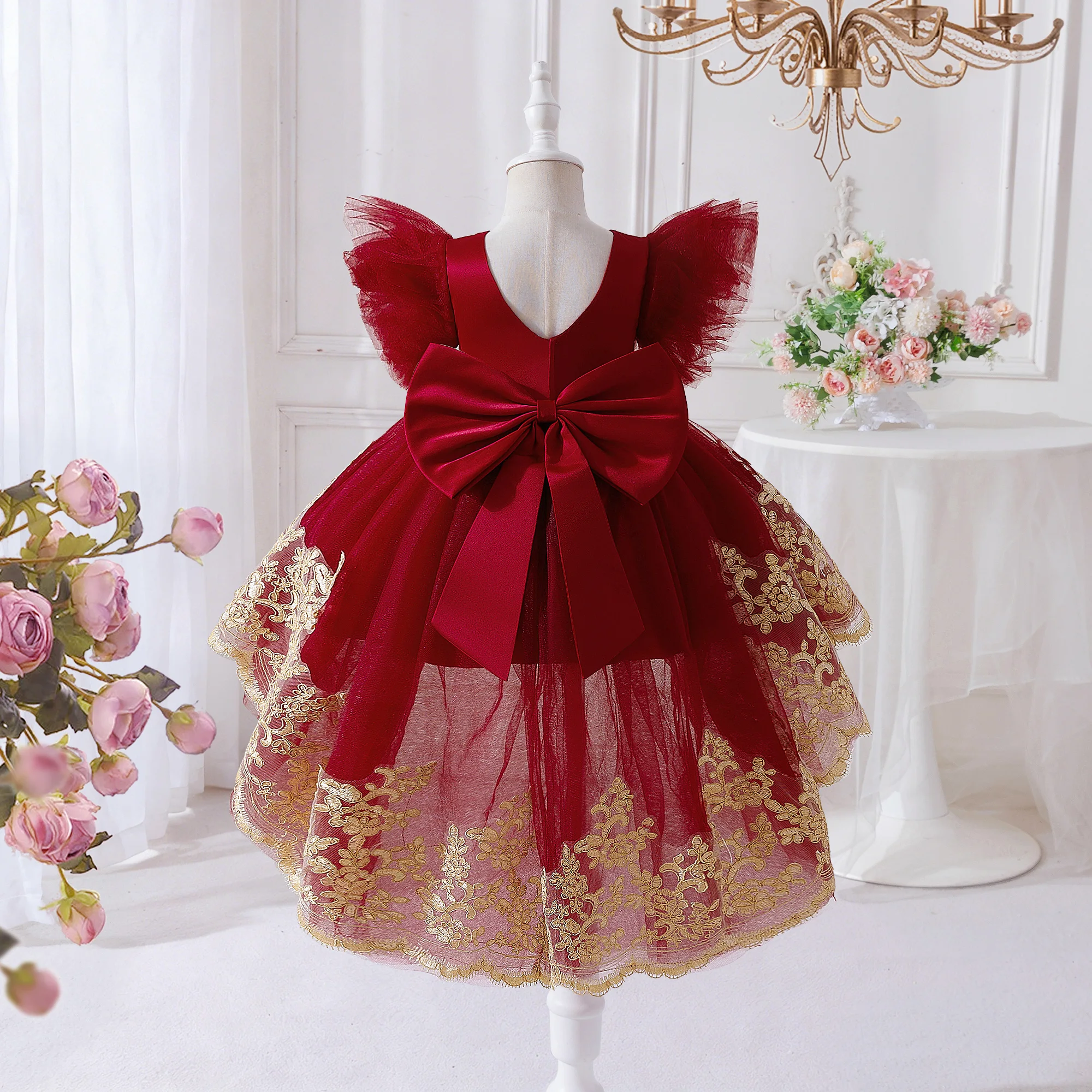Toddler Baptism Party Baby Girl Dress Elegant Tulle 1st Birthday Wedding Princess Evening Dresses Girls Bridesmaids Prom Costume