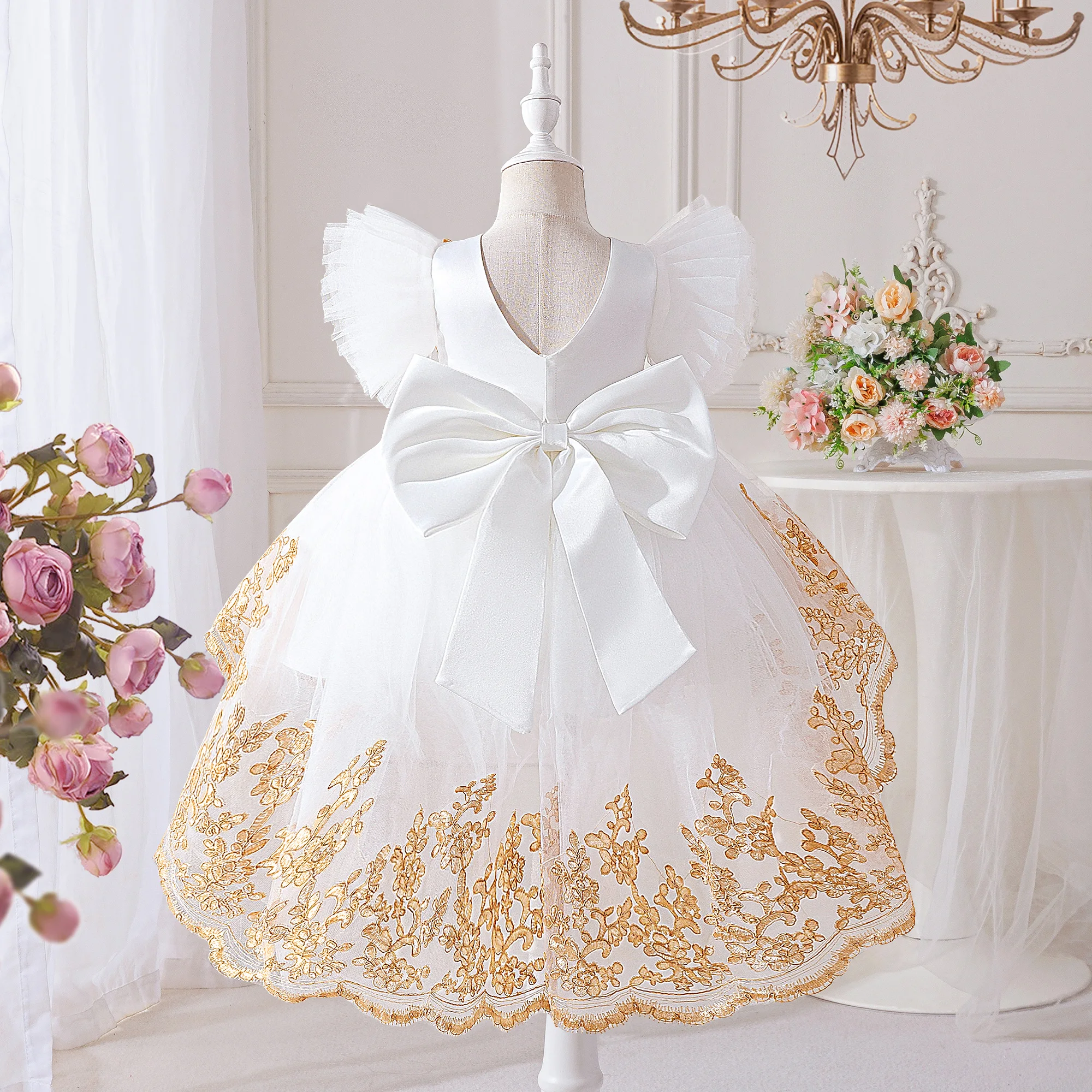 Toddler Baptism Party Baby Girl Dress Elegant Tulle 1st Birthday Wedding Princess Evening Dresses Girls Bridesmaids Prom Costume