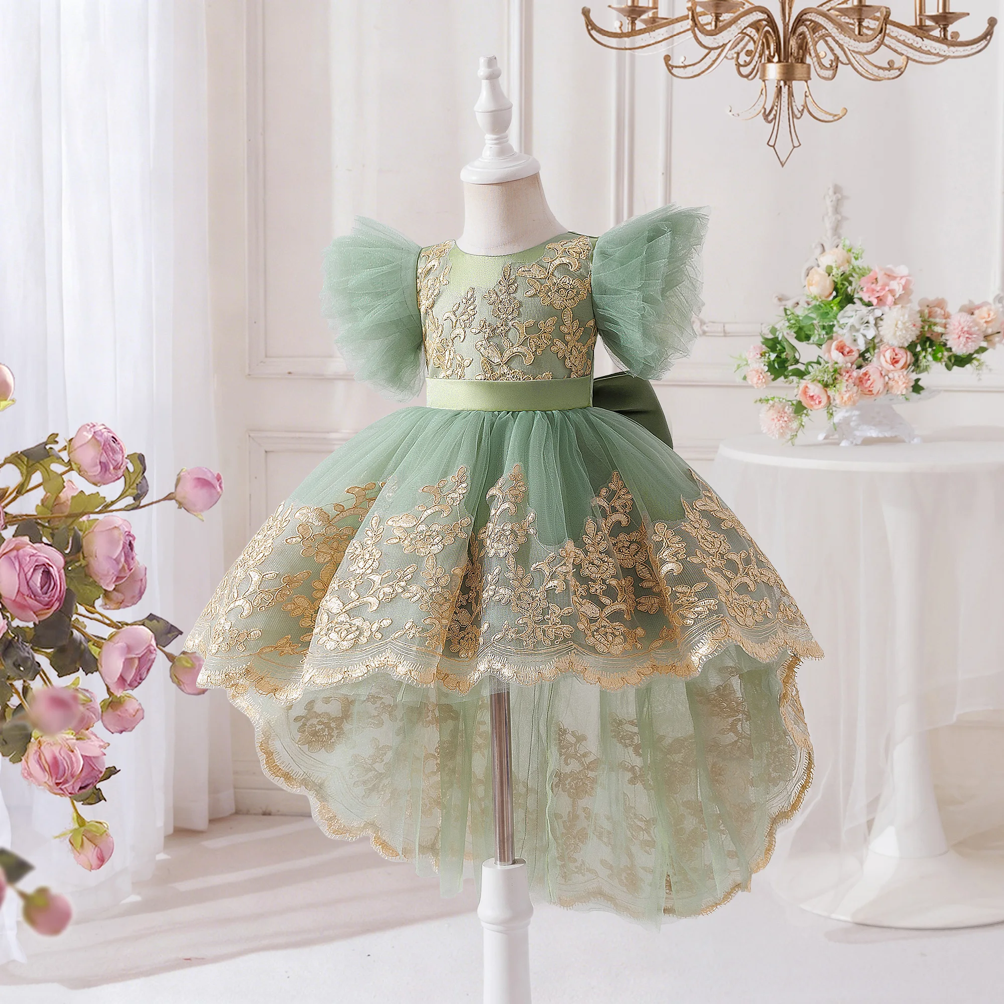 Toddler Baptism Party Baby Girl Dress Elegant Tulle 1st Birthday Wedding Princess Evening Dresses Girls Bridesmaids Prom Costume