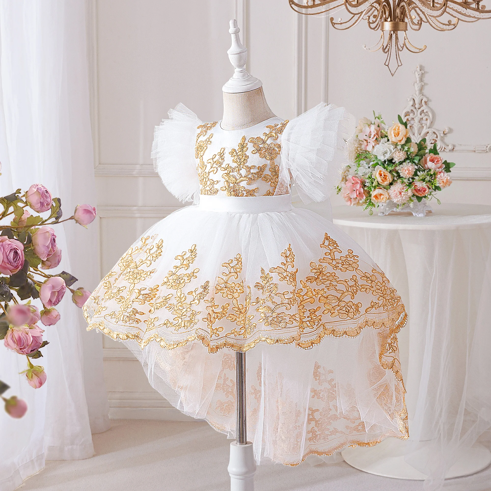 Toddler Baptism Party Baby Girl Dress Elegant Tulle 1st Birthday Wedding Princess Evening Dresses Girls Bridesmaids Prom Costume
