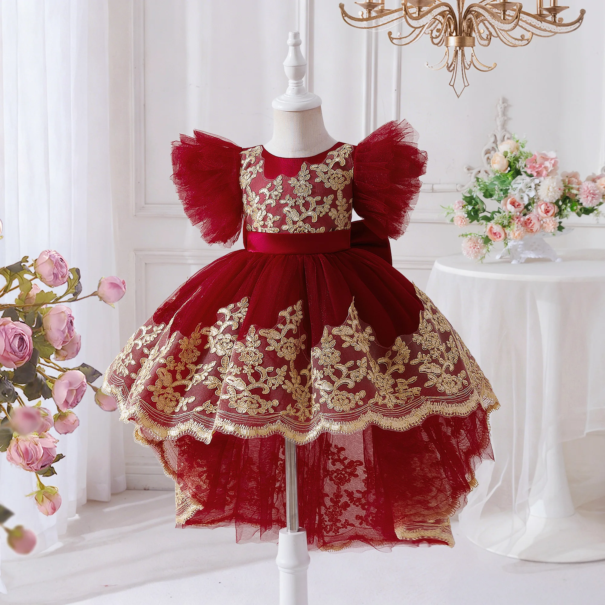 Toddler Baptism Party Baby Girl Dress Elegant Tulle 1st Birthday Wedding Princess Evening Dresses Girls Bridesmaids Prom Costume