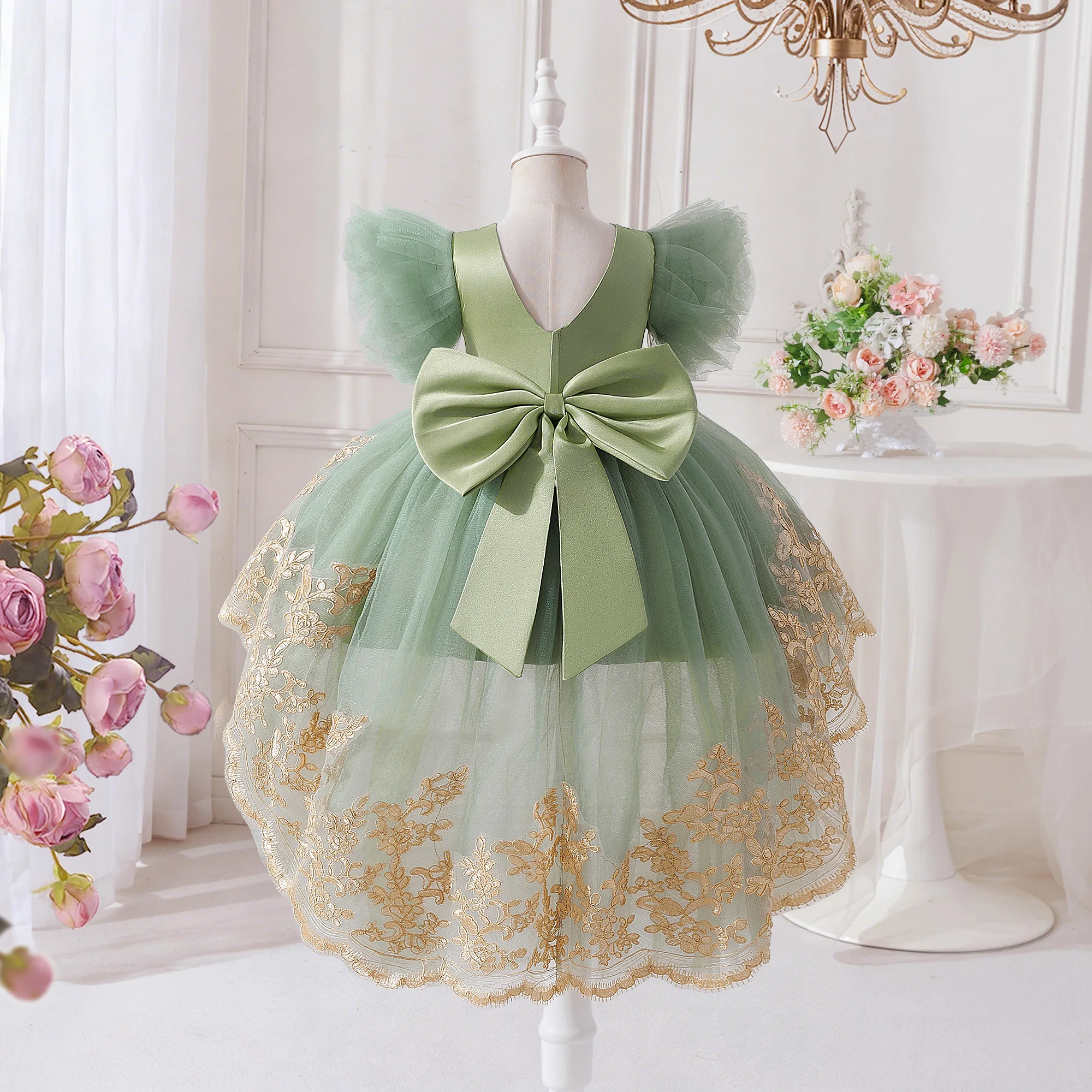 Toddler Baptism Party Baby Girl Dress Elegant Tulle 1st Birthday Wedding Princess Evening Dresses Girls Bridesmaids Prom Costume