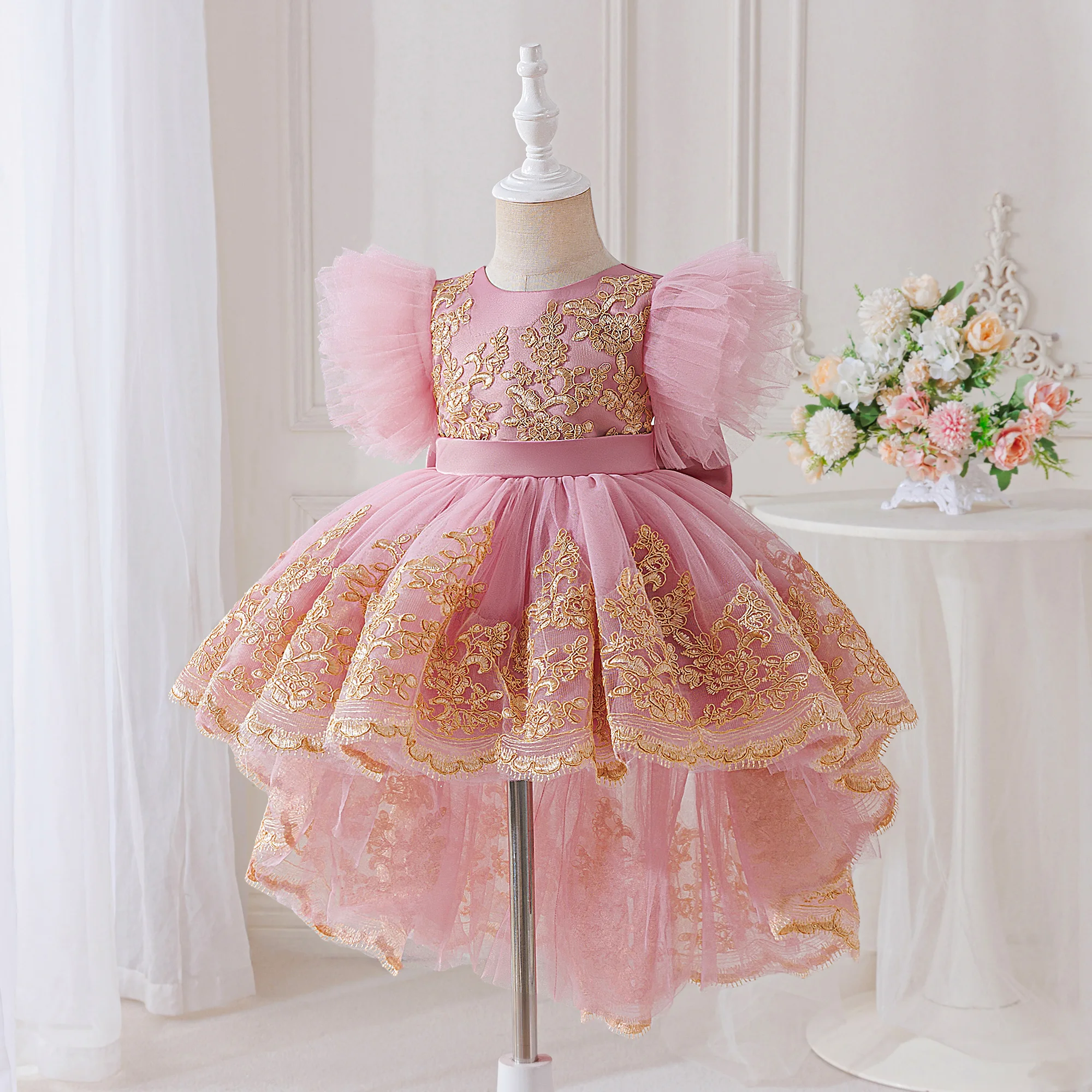 Toddler Baptism Party Baby Girl Dress Elegant Tulle 1st Birthday Wedding Princess Evening Dresses Girls Bridesmaids Prom Costume