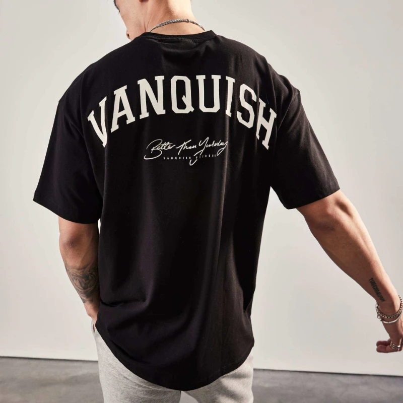 2026 new Men's Gym Inspired Cotton T-shirt Oversized Letter Graphic Short Sleeve Casual Tops