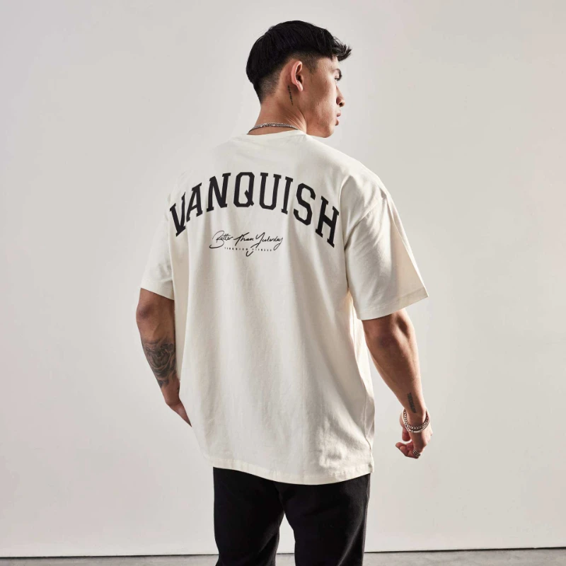 2026 new Men's Gym Inspired Cotton T-shirt Oversized Letter Graphic Short Sleeve Casual Tops