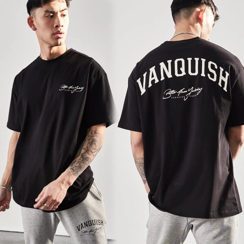 2026 new Men's Gym Inspired Cotton T-shirt Oversized Letter Graphic Short Sleeve Casual Tops