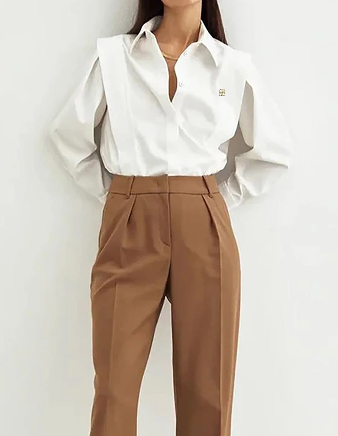 CH A Ladies' Casual Cotton Top with Embroidery and Long Sleeves - Perfect for Daily Office Wear.