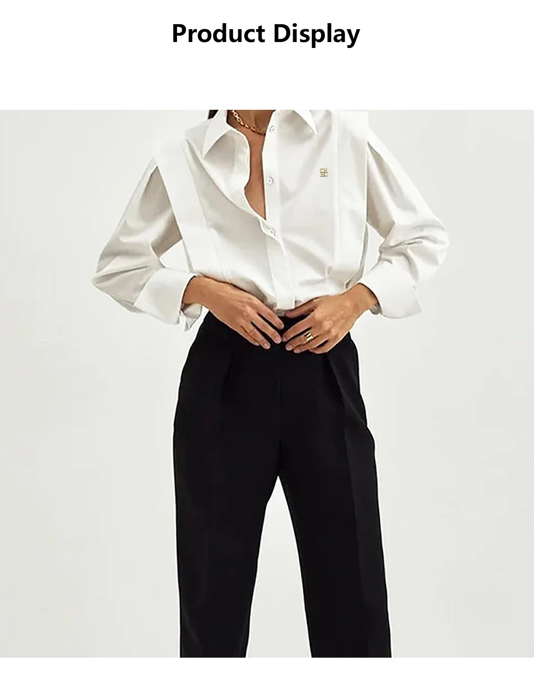 CH A Ladies' Casual Cotton Top with Embroidery and Long Sleeves - Perfect for Daily Office Wear.