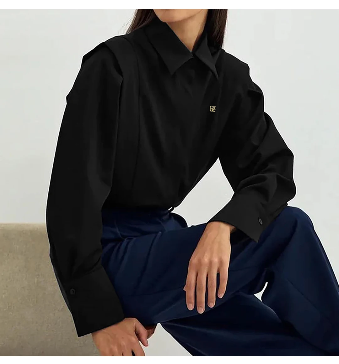 CH A Ladies' Casual Cotton Top with Embroidery and Long Sleeves - Perfect for Daily Office Wear.