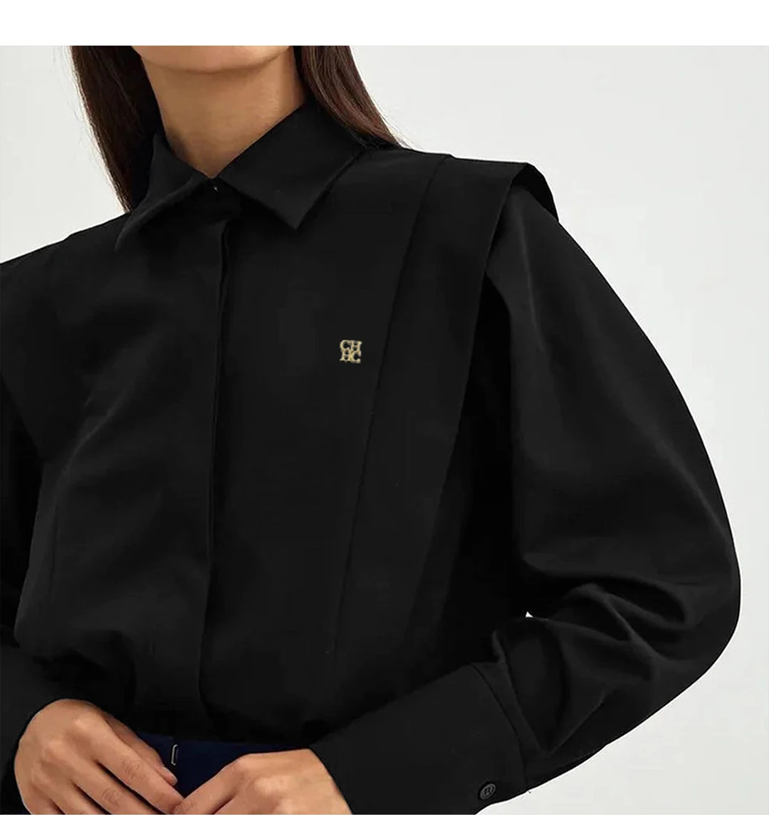 CH A Ladies' Casual Cotton Top with Embroidery and Long Sleeves - Perfect for Daily Office Wear.