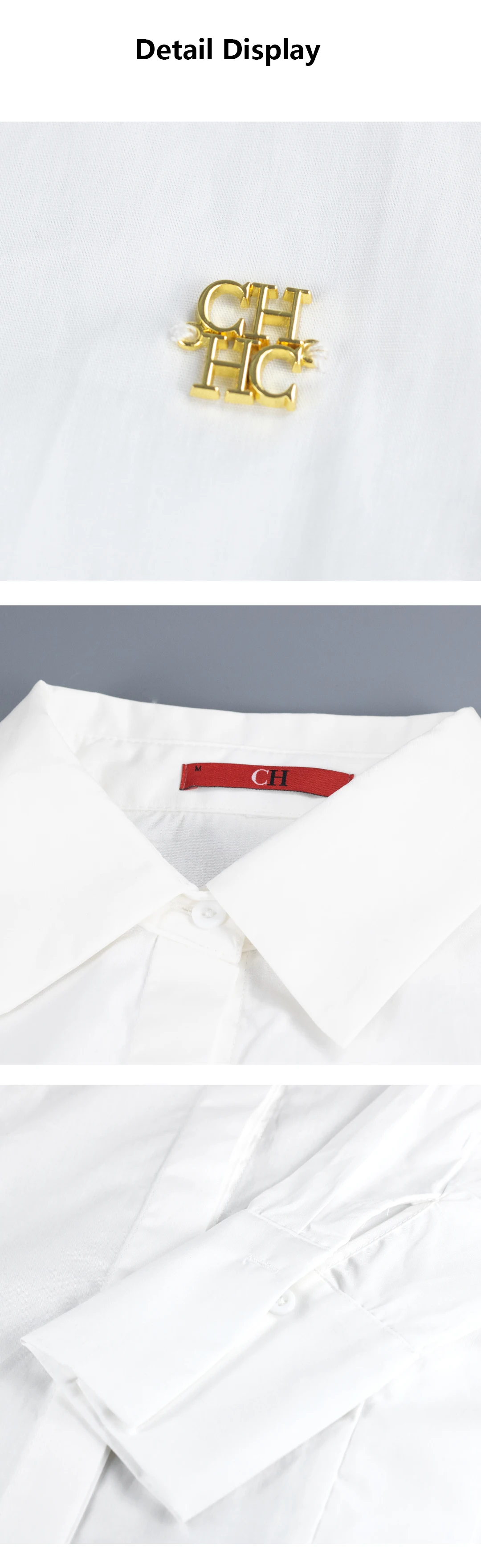 CH A Ladies' Casual Cotton Top with Embroidery and Long Sleeves - Perfect for Daily Office Wear.