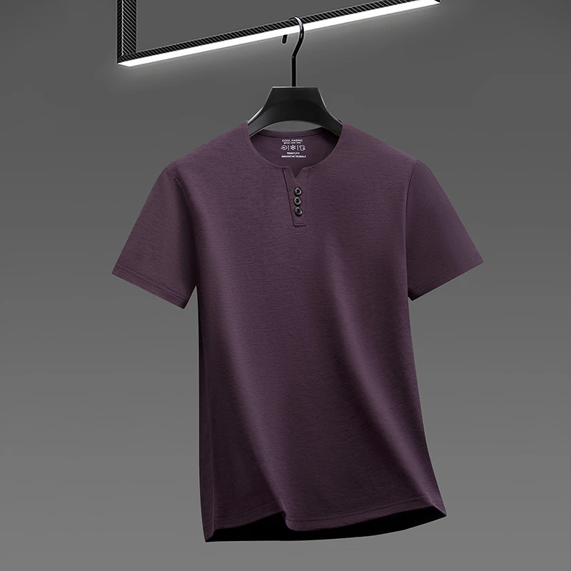 Men's Soft Fabric Henley Neck T Shirt With Three Button Detail Short Sleeve Casual And Comfortable Top