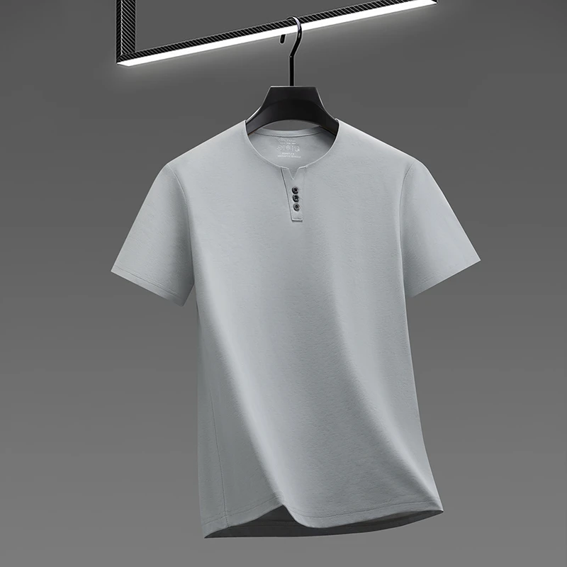 Men's Soft Fabric Henley Neck T Shirt With Three Button Detail Short Sleeve Casual And Comfortable Top