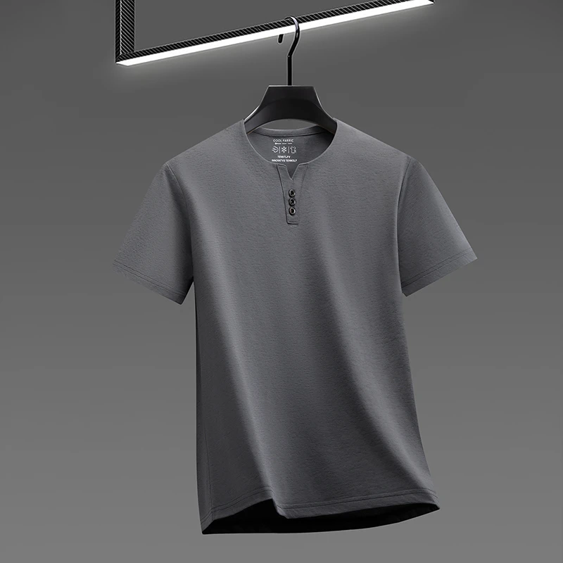 Men's Soft Fabric Henley Neck T Shirt With Three Button Detail Short Sleeve Casual And Comfortable Top