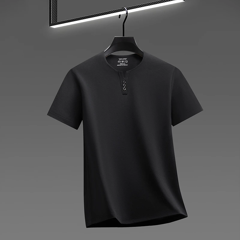 Men's Soft Fabric Henley Neck T Shirt With Three Button Detail Short Sleeve Casual And Comfortable Top