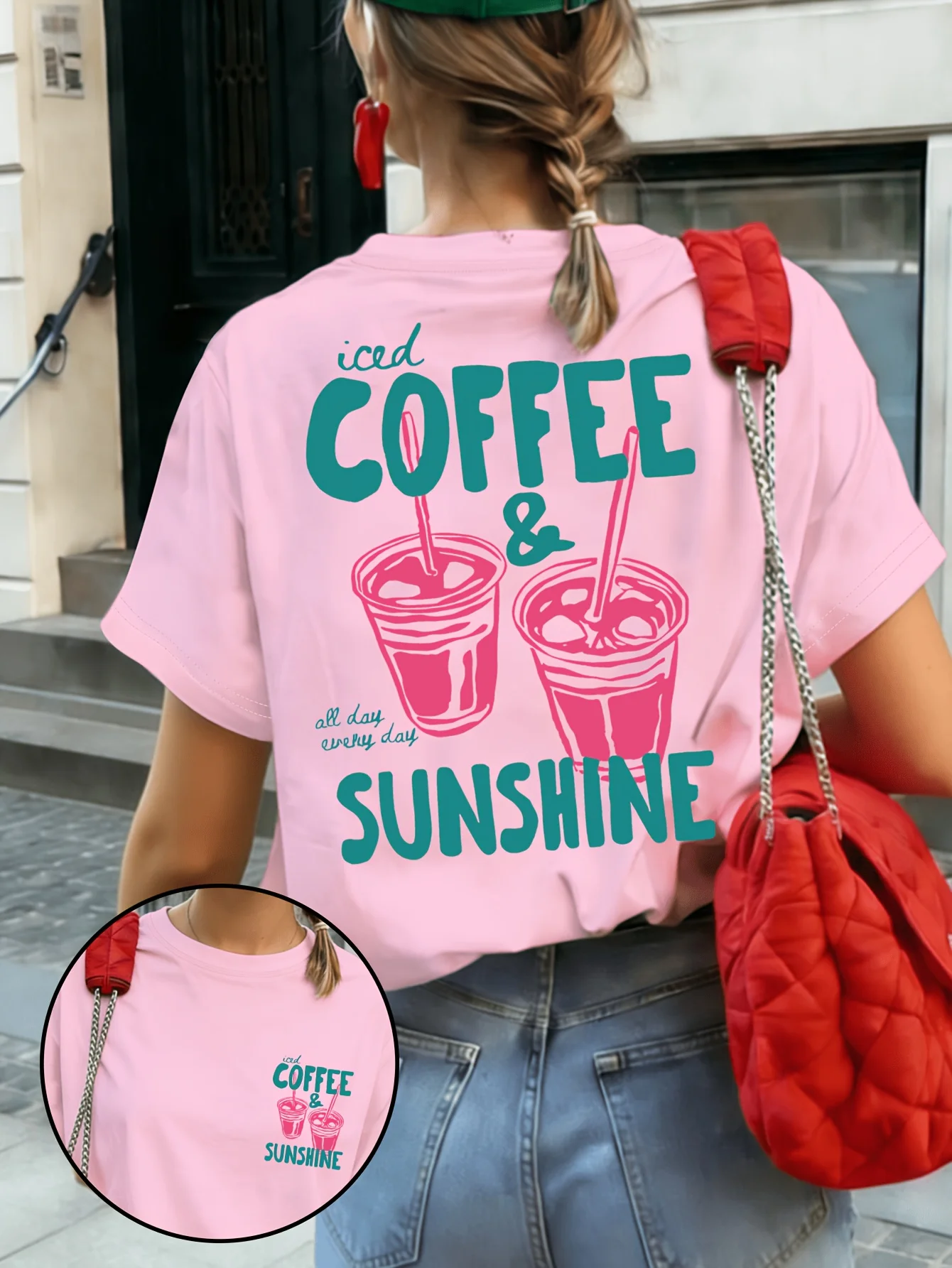 Summer New Iced Coffee & Sunshine Graphic Print Cotton T-shirt For Women Short Sleeve Tees Casual Clothes Oversized Unisex Tops