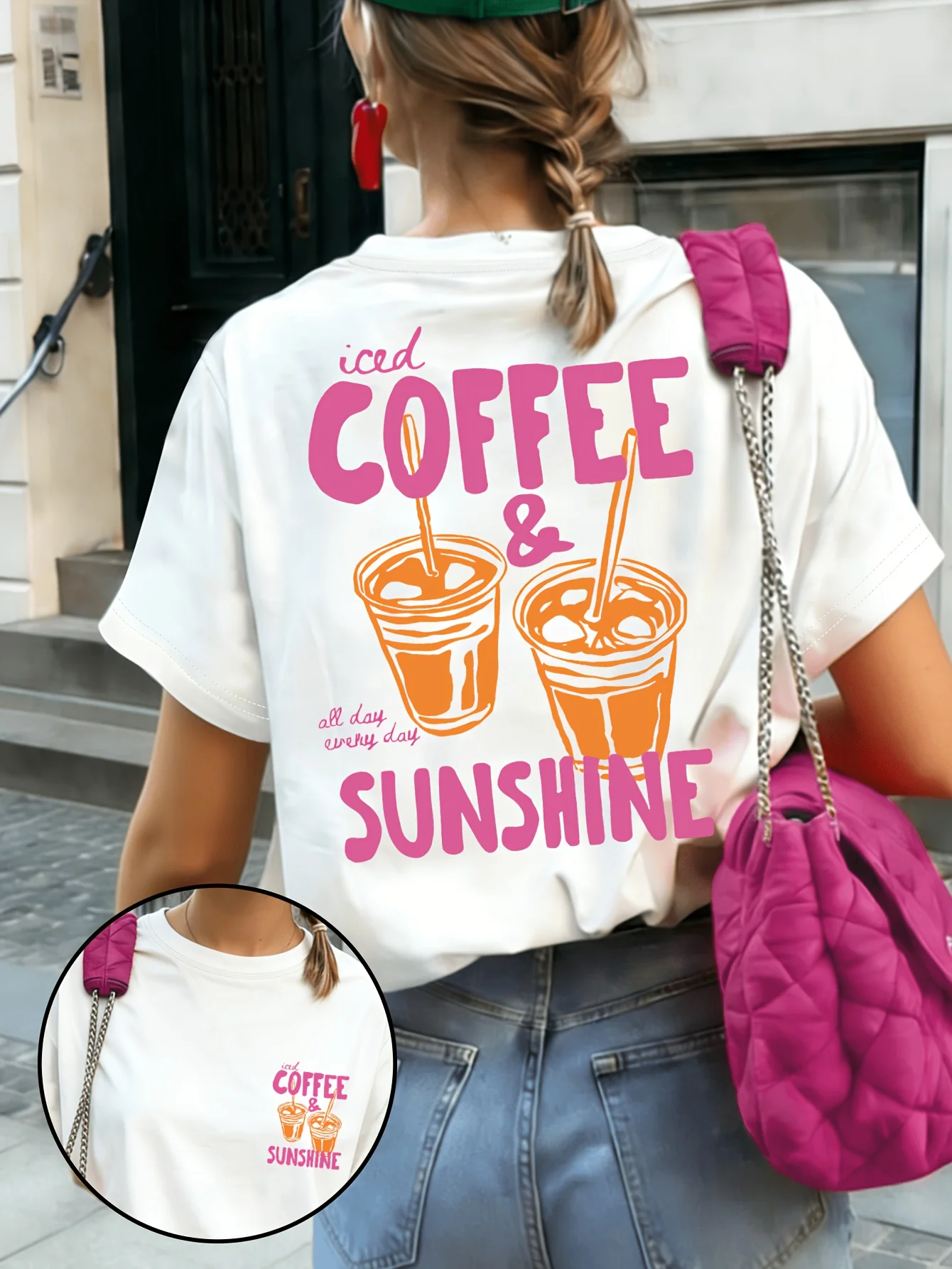 Summer New Iced Coffee & Sunshine Graphic Print Cotton T-shirt For Women Short Sleeve Tees Casual Clothes Oversized Unisex Tops