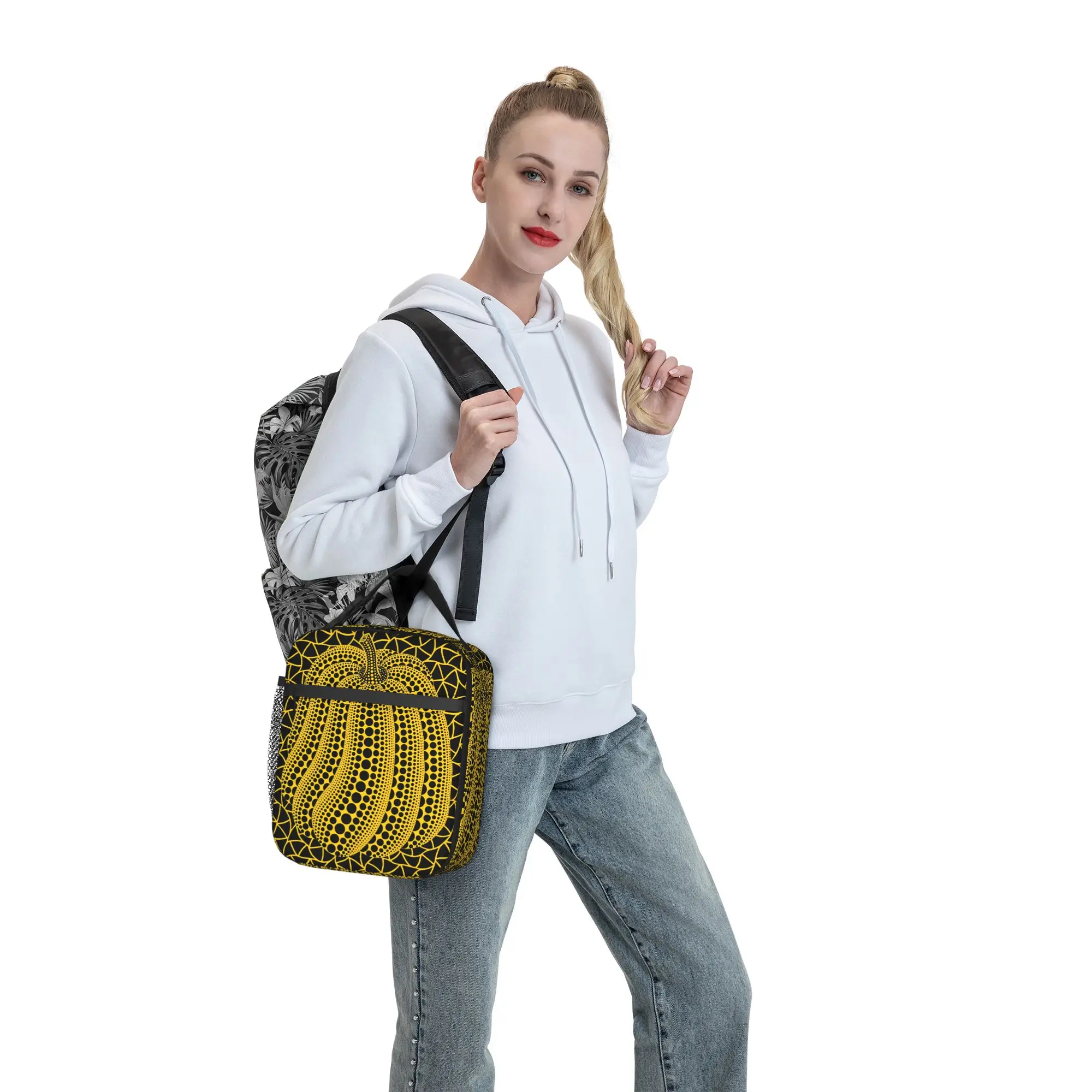 Yayoi Kusama Abstract Face Lunch Bag Japanese Artist Fun Lunch Box For Men Travel Cooler Bag Waterproof Thermal Tote Handbags