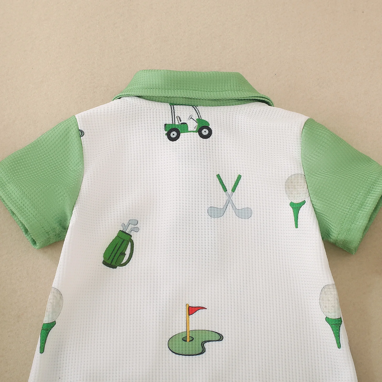 Summer Neutral Baby Car Flag Golf Club Print Short Sleeve Jumpsuit Short Climb