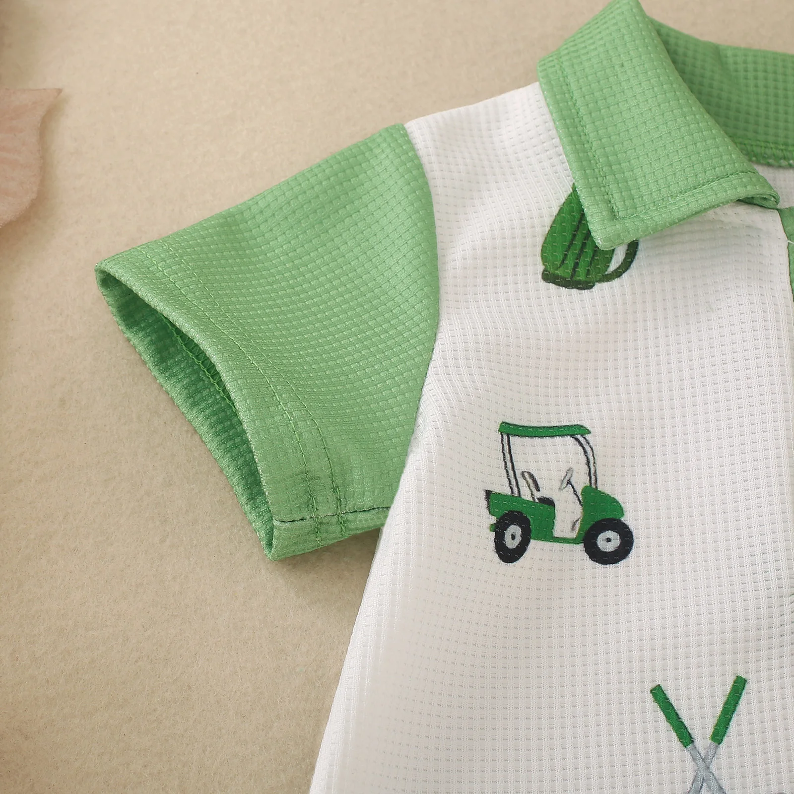 Summer Neutral Baby Car Flag Golf Club Print Short Sleeve Jumpsuit Short Climb