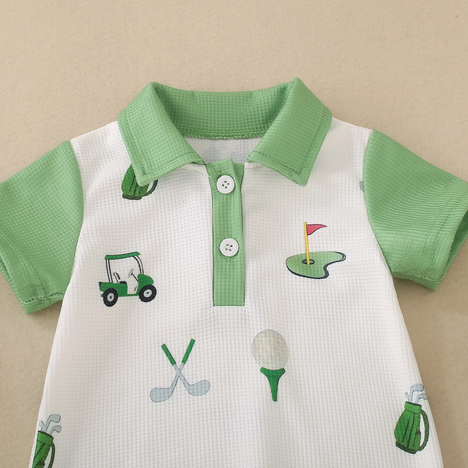 Summer Neutral Baby Car Flag Golf Club Print Short Sleeve Jumpsuit Short Climb