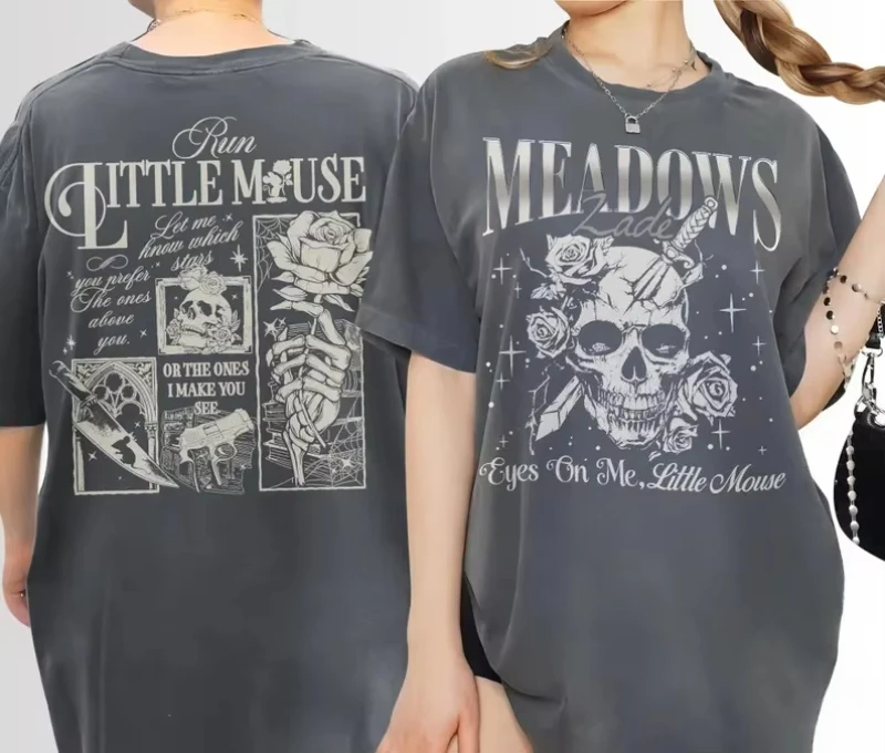 Vintage Women Zade Meadows T-Shirt Men Oversized Cotton Tee Casual Harajuku Summer Skull Rose Dark Romance oversized t shirt