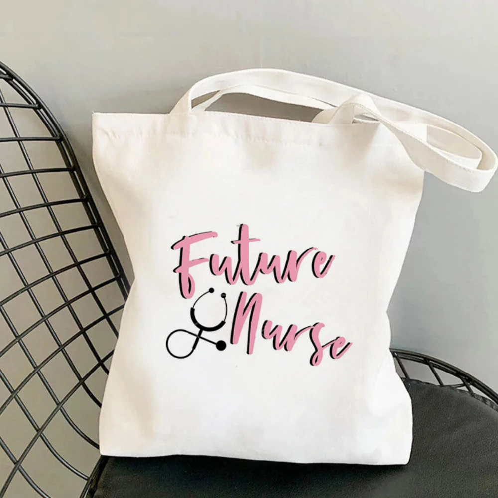 Nurse Themed Print Canvas Tote Bag, Reusable Daily Shoulder Bag, Perfect Gift for Nurses & Healthcare Workers Everyday Use