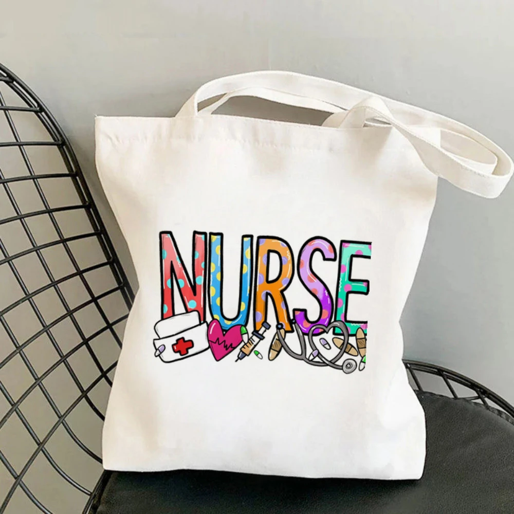 Nurse Themed Print Canvas Tote Bag, Reusable Daily Shoulder Bag, Perfect Gift for Nurses & Healthcare Workers Everyday Use