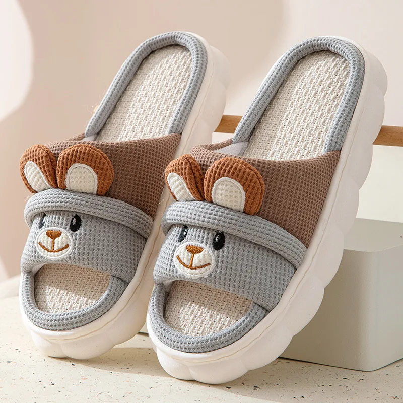 Linen Women Slippers Home Spring Summer Rabbit Designer Shoes Girls Cute Cartoon Indoor Slides Soft Cloud Sole Non-Slip Unisex