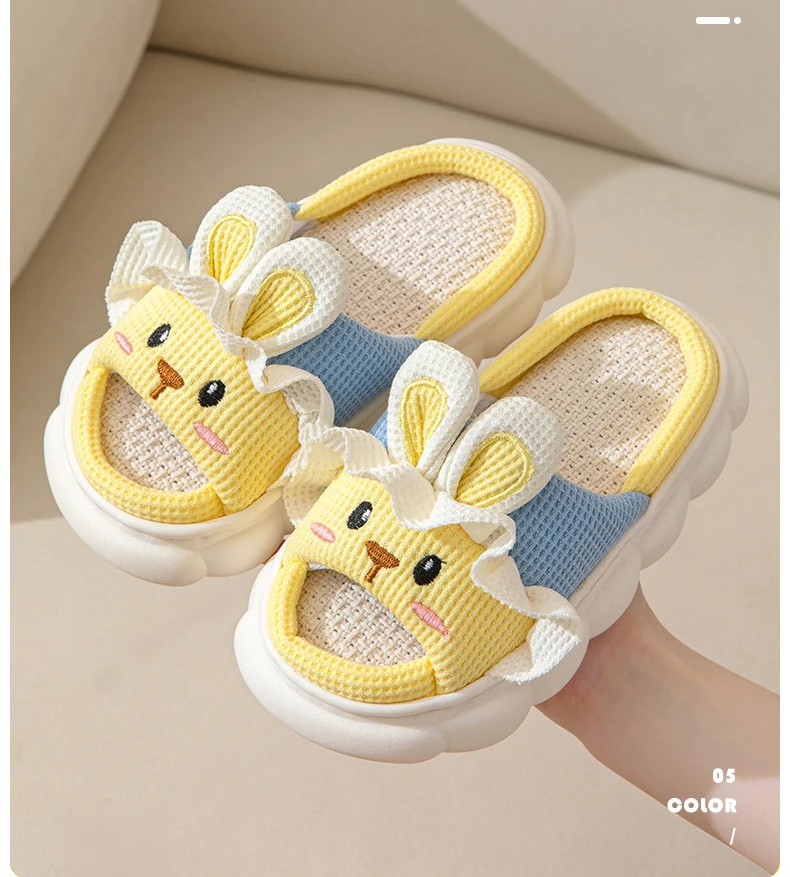Linen Women Slippers Home Spring Summer Rabbit Designer Shoes Girls Cute Cartoon Indoor Slides Soft Cloud Sole Non-Slip Unisex