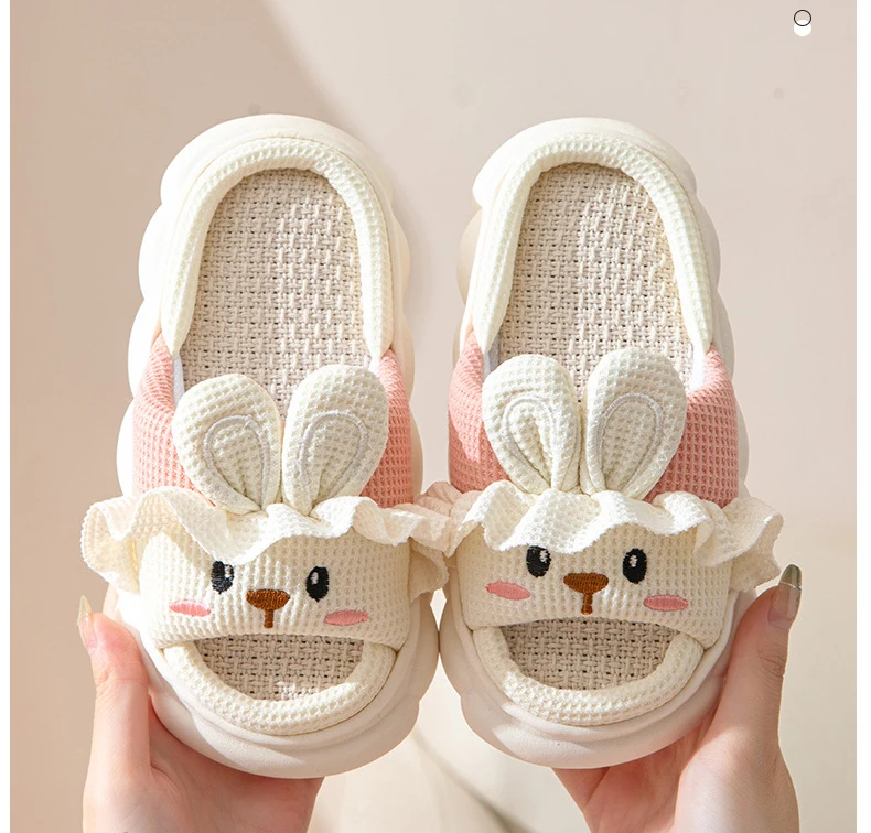 Linen Women Slippers Home Spring Summer Rabbit Designer Shoes Girls Cute Cartoon Indoor Slides Soft Cloud Sole Non-Slip Unisex