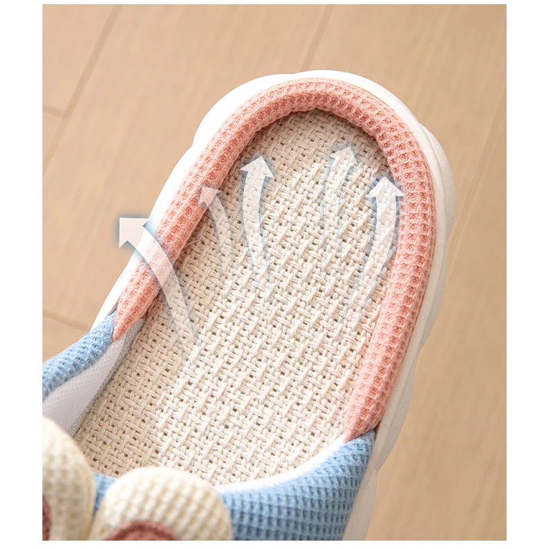 Linen Women Slippers Home Spring Summer Rabbit Designer Shoes Girls Cute Cartoon Indoor Slides Soft Cloud Sole Non-Slip Unisex