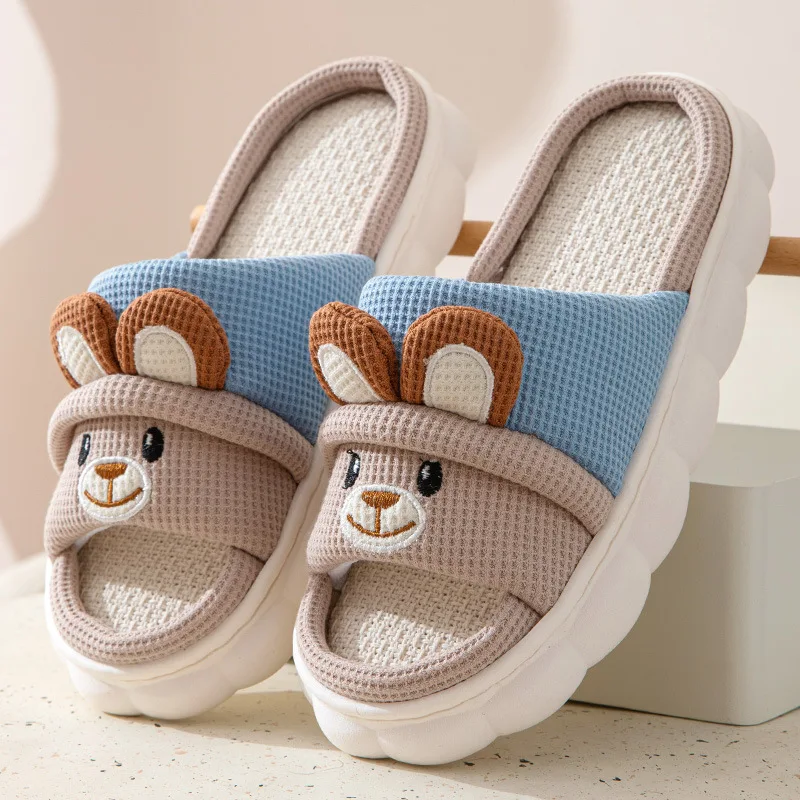 Linen Women Slippers Home Spring Summer Rabbit Designer Shoes Girls Cute Cartoon Indoor Slides Soft Cloud Sole Non-Slip Unisex