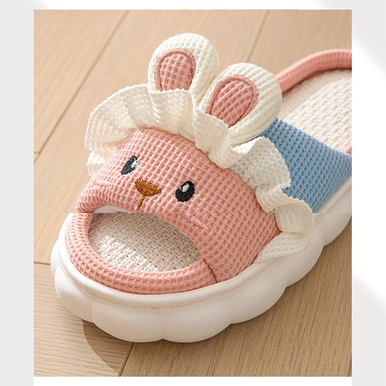 Linen Women Slippers Home Spring Summer Rabbit Designer Shoes Girls Cute Cartoon Indoor Slides Soft Cloud Sole Non-Slip Unisex